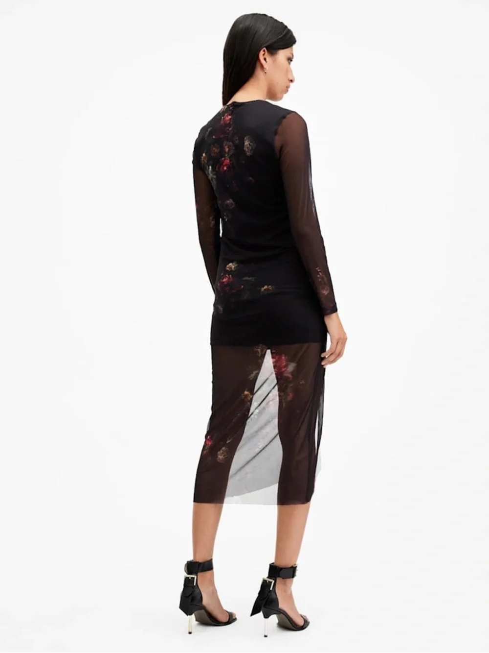All Saints Nora Ruched Sparkle Midi Dress - Picture 2 of 9